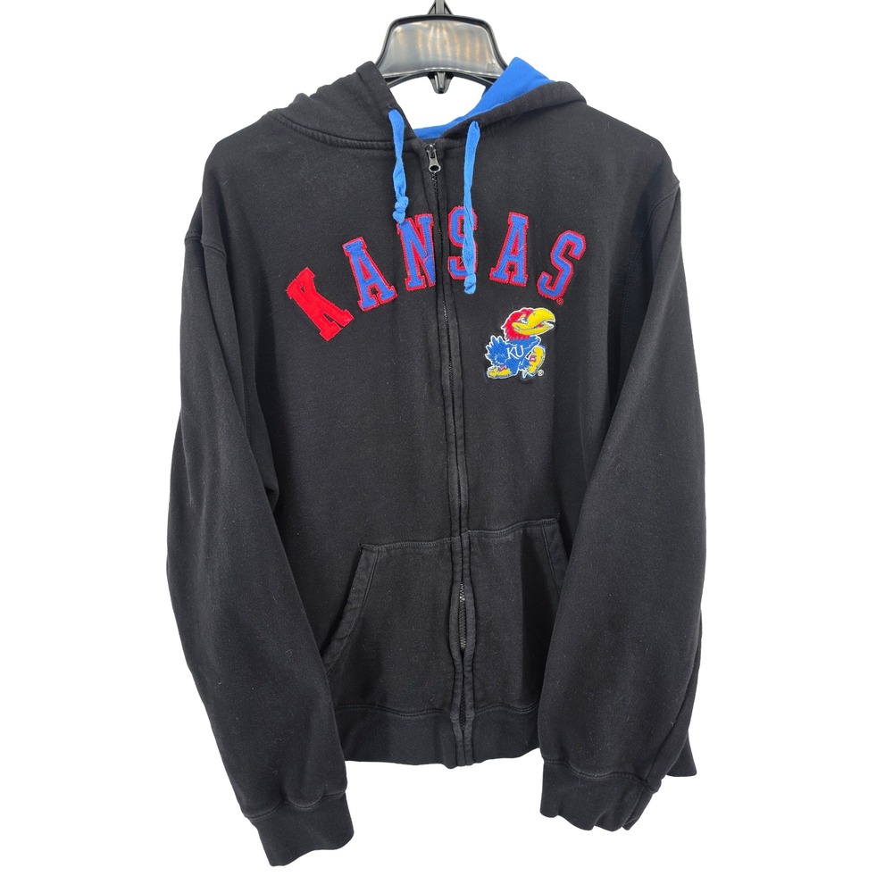 Cover One Kansas Jayhawks Full Zip Hoodie Black Blue Mens Small KU Basketball